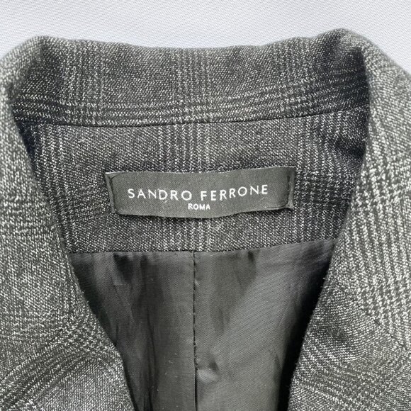 SANDRO FERRONE GREY PLAID BLACK SHEER MESH COMBO PEAK LAPEL BLAZER - S - Picture 7 of 10